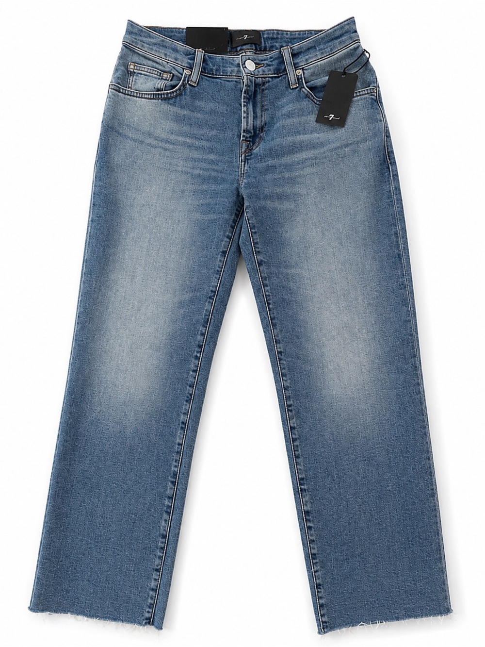 7 For All Mankind NWT Luxe Vintage Ankle Straight Raw Hem Jeans Light Wash 29
